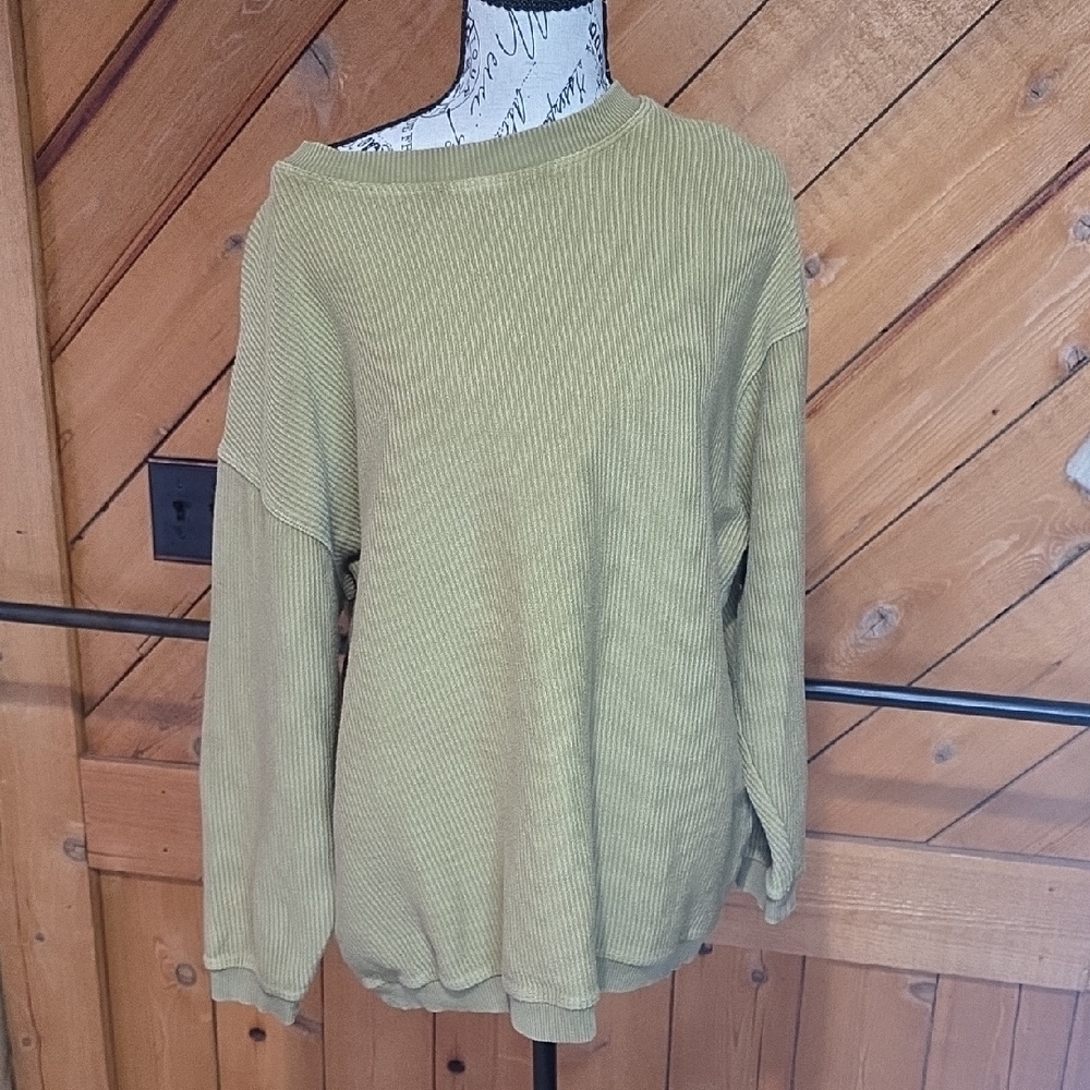 Aerie Women XS Oversized Ribbed Crewneck Sweater Olive‎ Green Slouchy